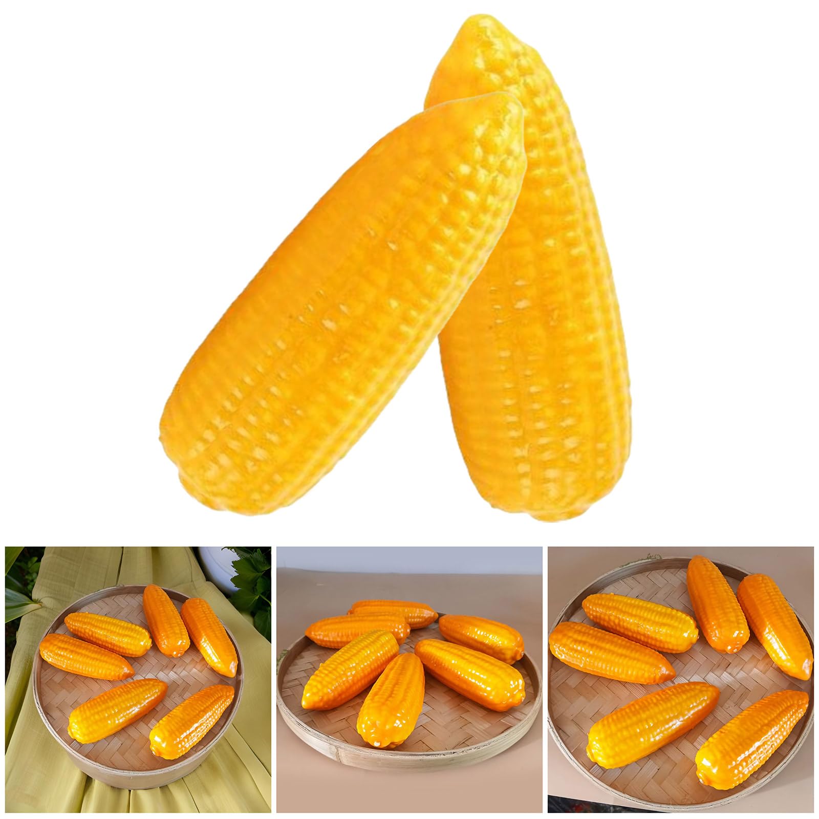 DRAGONRUN 2Piece Artificial Corn Cobs Models Realistic Corn Simulation Vegetable for Basket Display Thanksgiving Party Decoration