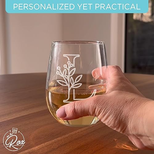 Miniatura 5 de On The Rox Drinks Regalos con monograma para mujeres y hombres  Letra A-Z inicial grabada monograma copa de vino sin tallo, regalo de vino