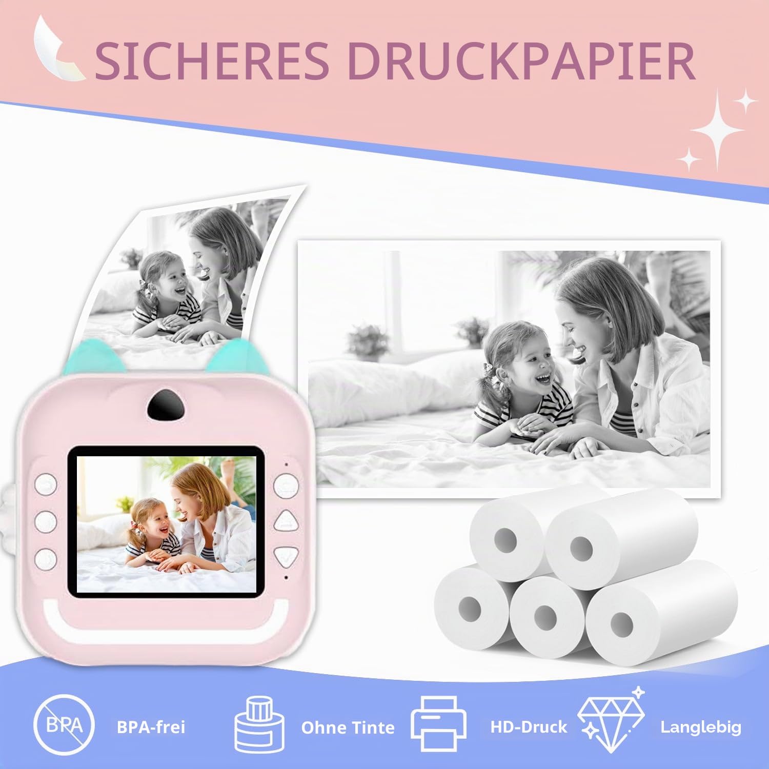 12 Rollen MIARALA Sofortdruck Kinderkamera-Papierrolle Nachfüllpackung, HD-Druck-Kamera-Papier-Nachfüllpackung für die meisten Kinder-Sofortbildkamera, BPS/BPA-frei