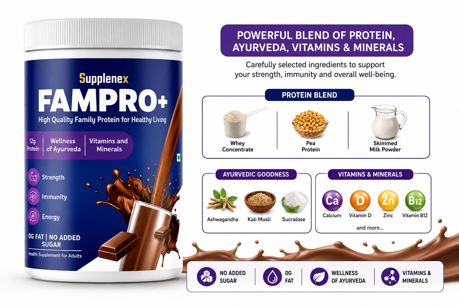 Supplenex Fampro High Protein Shake for Daily Nutrition, Veg Protein for Strength & Energy | Creamy Taste | 450g 1