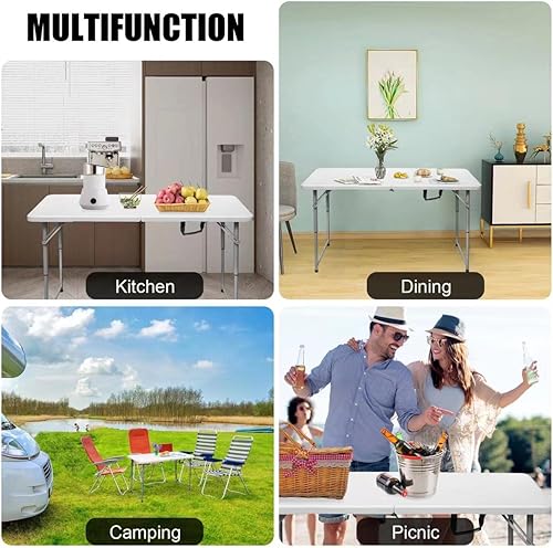 Miniatura 9 de Folding Table 4 Foot Portable Heavy Duty Plastic Fold-in-Half Utility Table Small Indoor Outdoor Adjustable Height Folding with Carrying Handle,