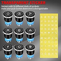 Vista 3 de DaierTek 19mm 12V Latching Push Button Switch ON Off Black Metal Pre-Wired 12 Volt Blue Led Light Illuminated Waterproof Button for Marine RV -8 Pack