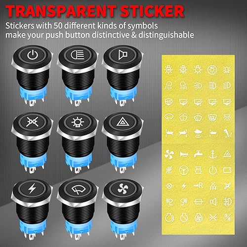 Miniatura 3 de DaierTek 19mm 12V Latching Push Button Switch ON Off Black Metal Pre-Wired 12 Volt Blue Led Light Illuminated Waterproof Button for Marine RV -8 Pack