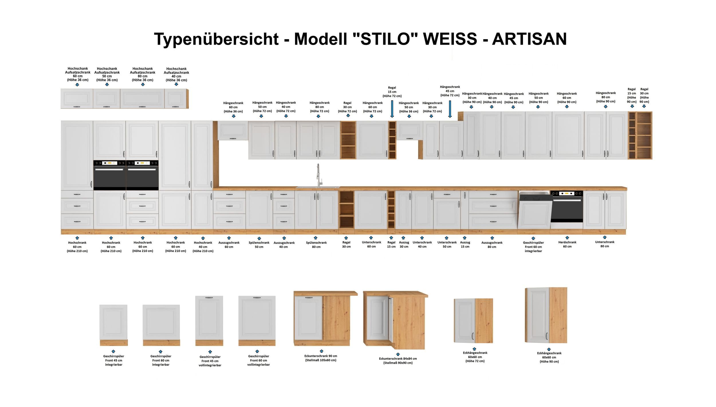Kuechen-preisbombe Küche Stilo Weiß + Eiche Artisan 230 + 120 Küchenzeile Küchenblock Einbauküche