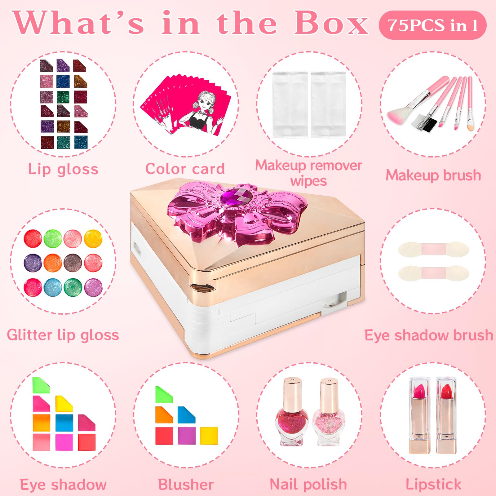 Coffret Maquillage Enfants 75 Pièces - Avec Lumières Et Musique, Cosmétiques Lavables, Pour Filles 3 Ans Et Plus
