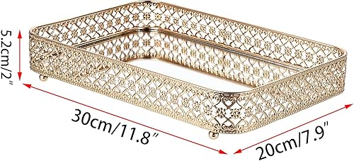 Miniatura 2 de ELLDOO Bandeja de tocador de perfume y maquillaje, almacenamiento de joyas tallado hueco, organizador de cristal y metal para tocador y encimera de