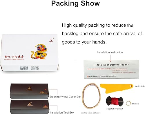 Miniatura 4 de Loncky - Funda negra para volante de piel auténtica para Ford Escape 2013, 2014, 2015, 2016, Ford Focus 2012, 2013, 2014, 2016, Ford C-Max 2013,