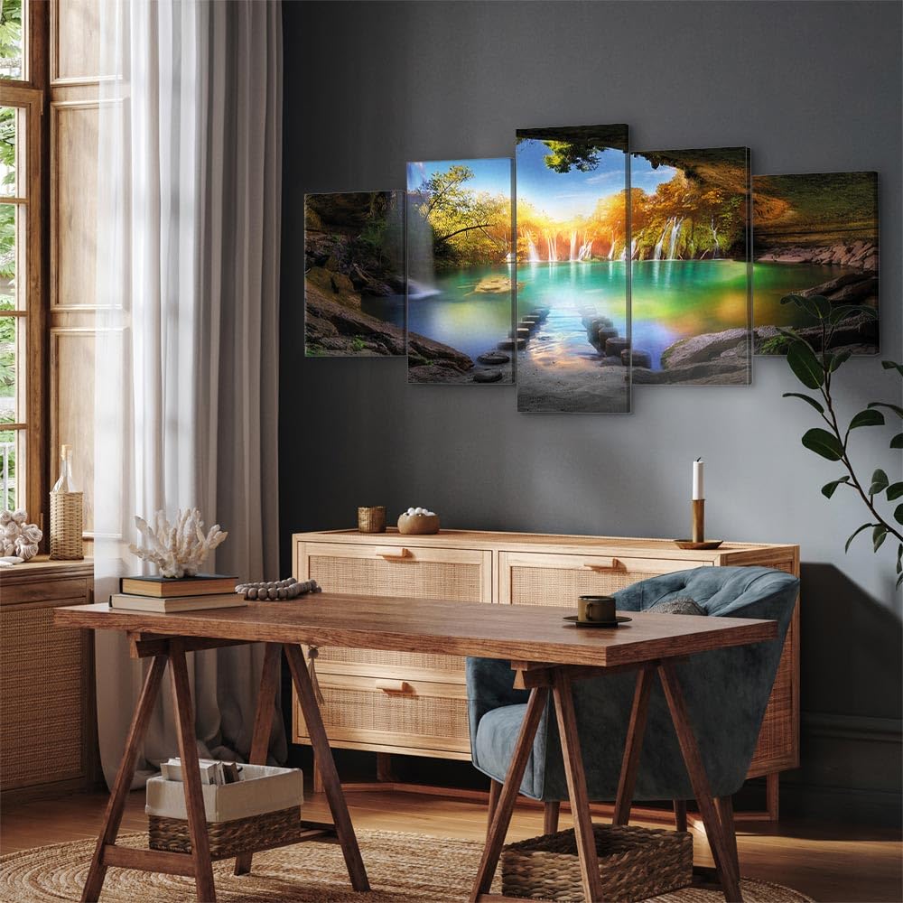 murando Cuadro en Lienzo Paisaje Gruta 200x100 cm Impresión de 5 Piezas Material Tejido no Tejido Impresión Artística Imagen Gráfica Decoracion de Pared Cascada c-A-0127-b-m