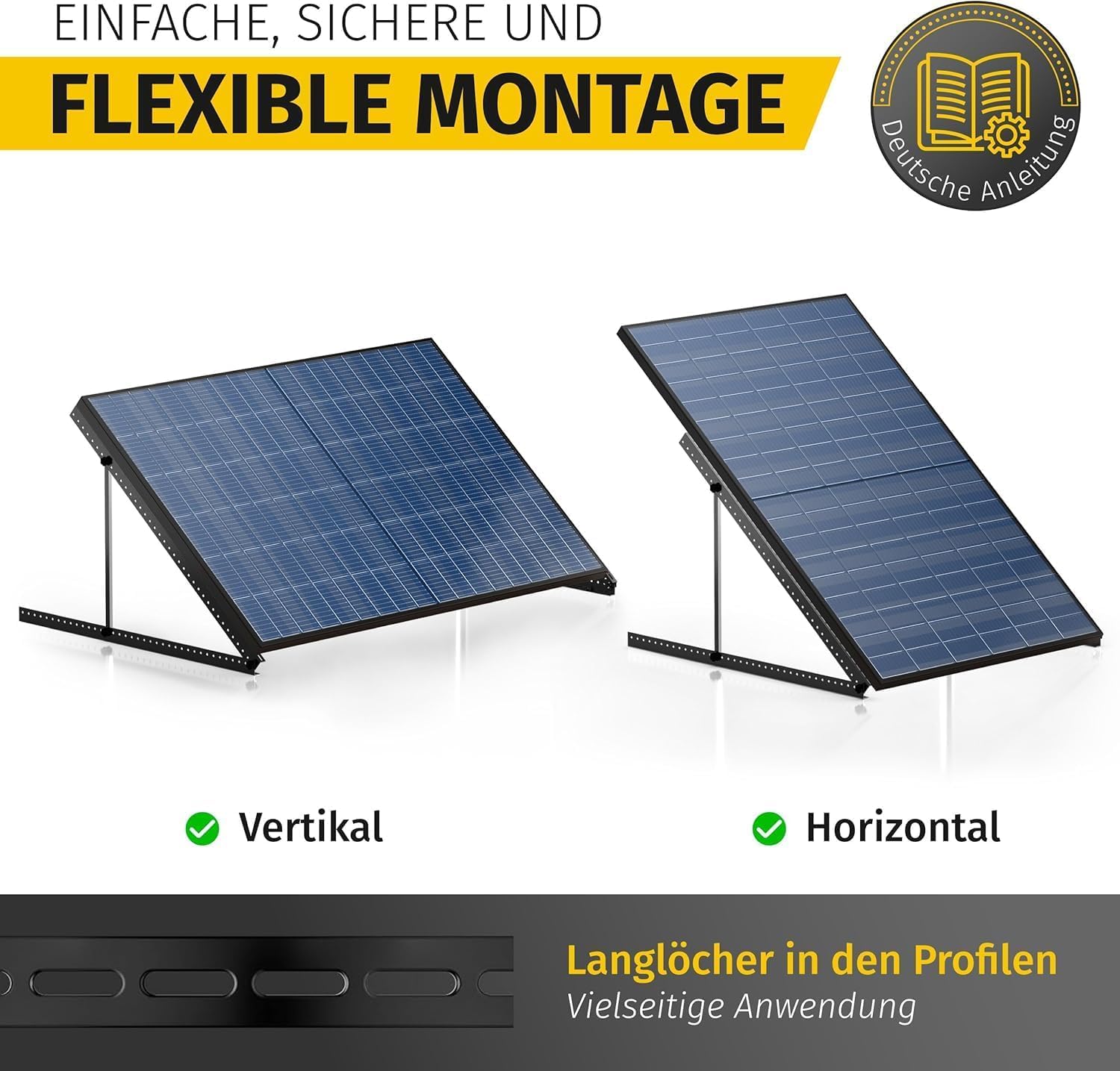 Avoltik Balkonkraftwerk Halterung 2er Set bis 118cm I Solarpanel Halterung für 2 Module I Verstellbar 0-90° I Ideal für Dach, Balkon & Boden