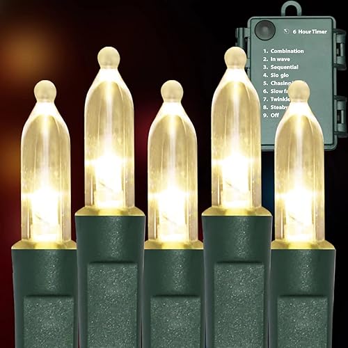 Miniatura 1 de TWINGLEHOME Cadena de luces que funcionan con pilas 50 luces LED de Navidad de 18 pies con temporizador y 8 modos para árbol de Navidad corona