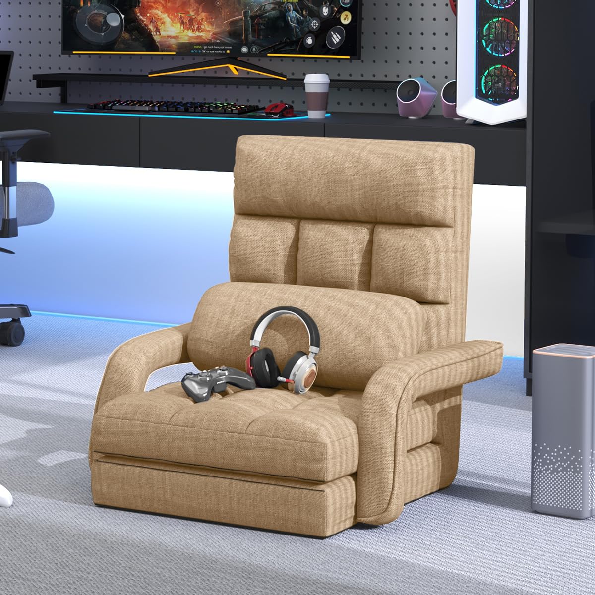 KOZIDO Floor Gaming Chair, 6 Position Adjustable Indoor Chaise Lounge Chair for Teens Adults, Padded Folding Meditation Sofa with Armrests and Pillow,