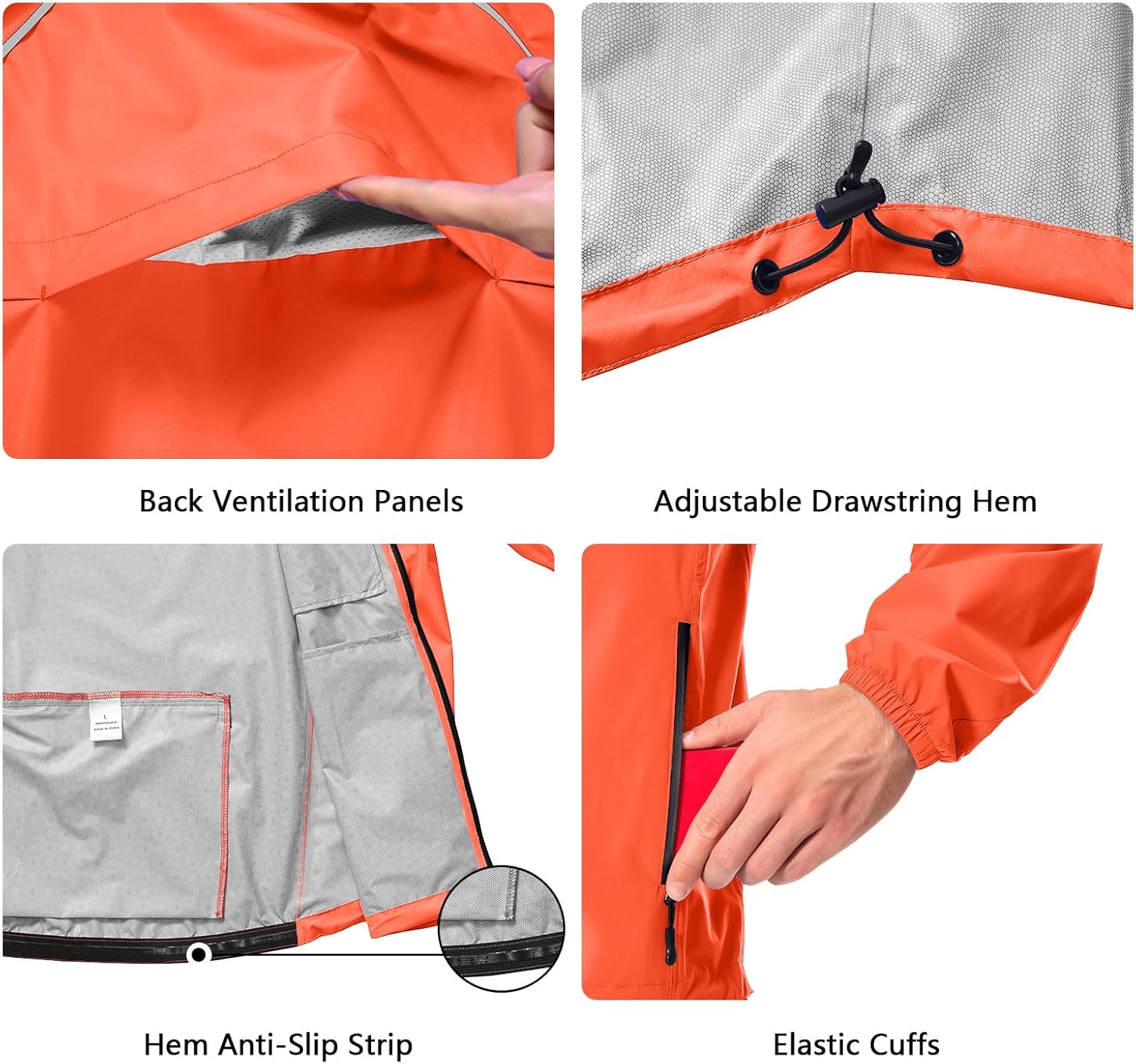 Men's Cycling Running Rain Jacket Lightweight Waterproof Biking Hiking Windbreaker Raincoat Reflective Packable - Image 5