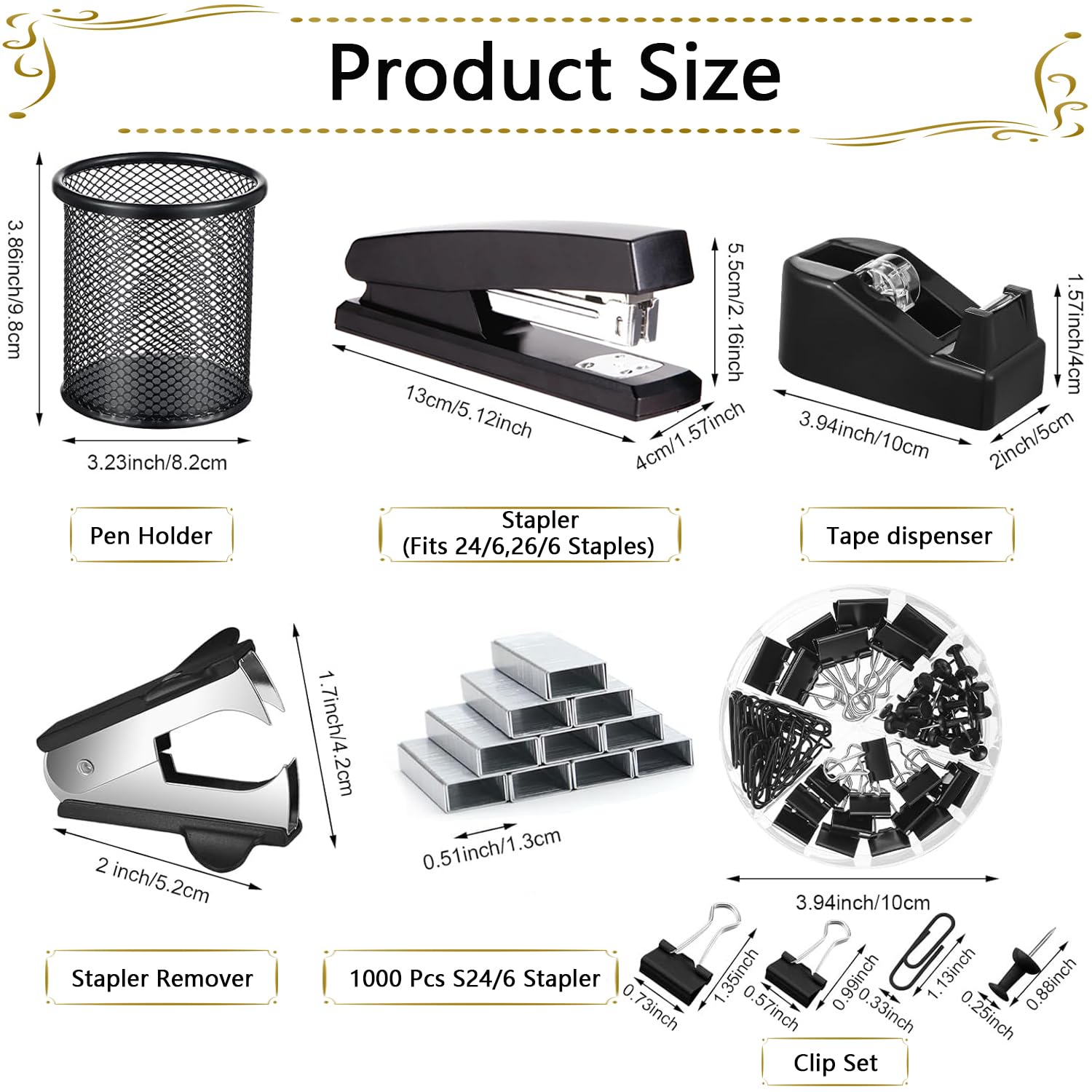 Suministros de oficina, accesorios de escritorio, grapadora y dispensador de cinta para mujeres con grapadora, dispensador de cinta, removedor de grapas, grapas, clips, tijeras y pestañas, regalo para