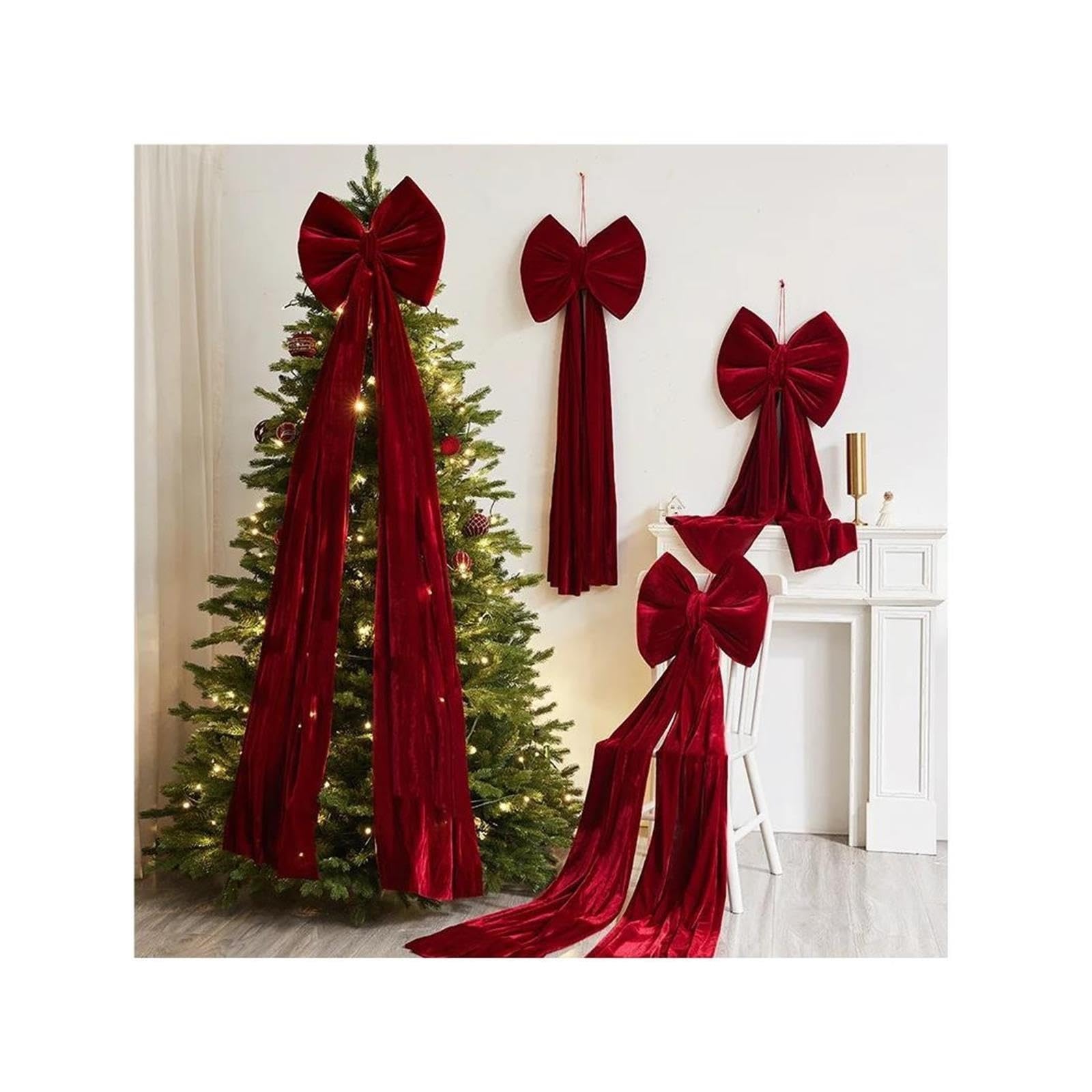 Gran Lazo Terciopelo Rojo Vino 80-200cm Árbol Navidad Boda Decoración
