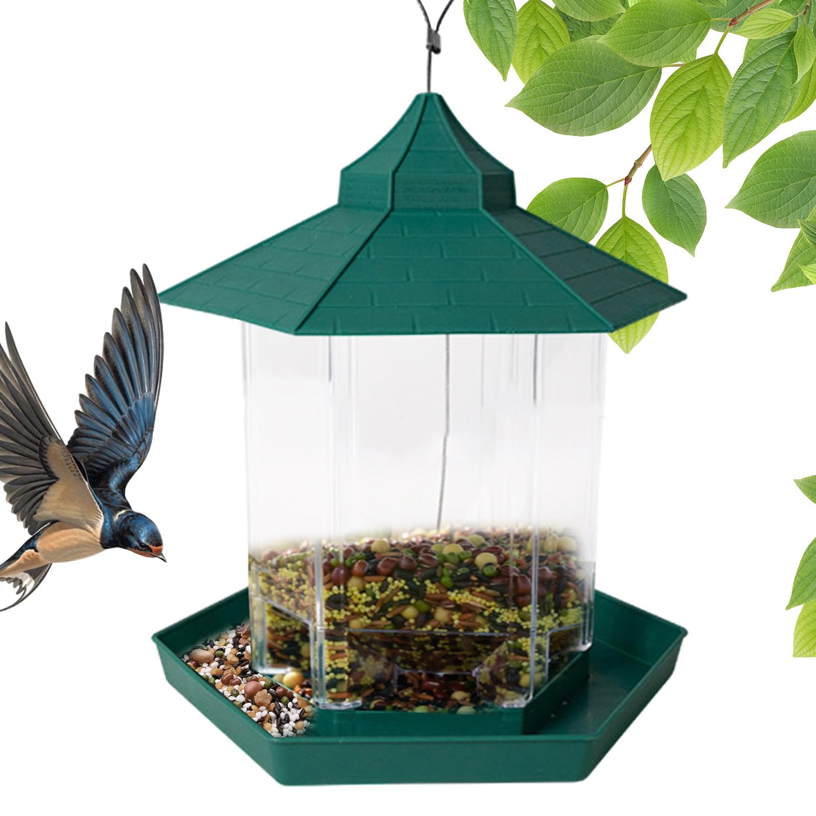 Mangiatoia Uccelli Appesa OFFCUP - Per Giardino, Con 2 Postazioni, Design Trasparente - Foto 8