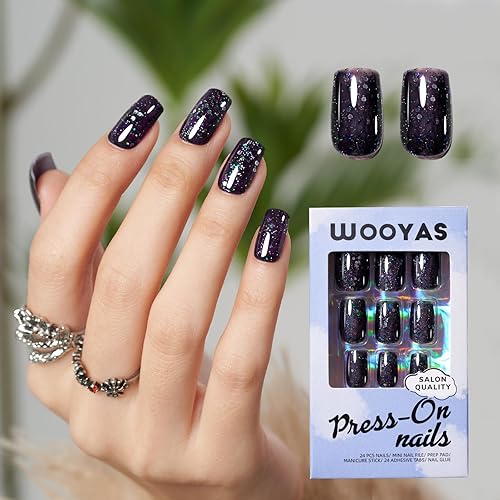 Miniatura 26 de Uñas postizas a presión de color rojo cereza extra cortas, uñas postizas cuadradas medianas, kit de uñas reutilizables con pegamento para uñas