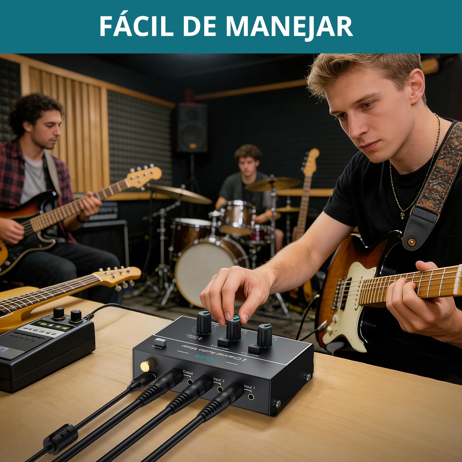 Mini Mezclador de Audio Mezclador de Línea Estéreo de 2 Canales de 6.35mm+3.5mm TSR, 4 Entradas y 1 Salida, para Guitarras, Bajo, Teclados, Micrófono Dinámico