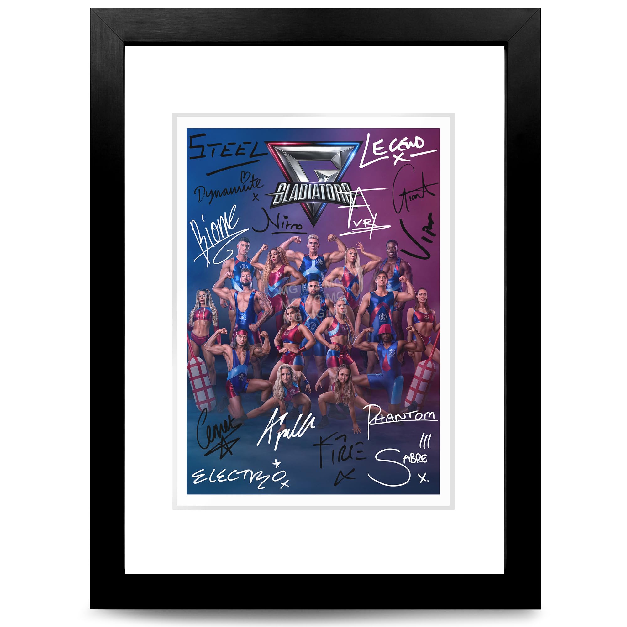 Gladiators UK Cast Signed Photo Poster A4/A3 Print Picture Display Framed Autograph Memorabilia Gift TV Show Fans (Gladiators UK, Grey A4 Framed (Black Frame))