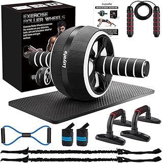 Ab Roller Wheel, 10-In-1 Ab Exercise Wheels Kit with Resistance Bands, Knee Mat, Jump Rope, Push-Up Bar - Home Gym Equipme...