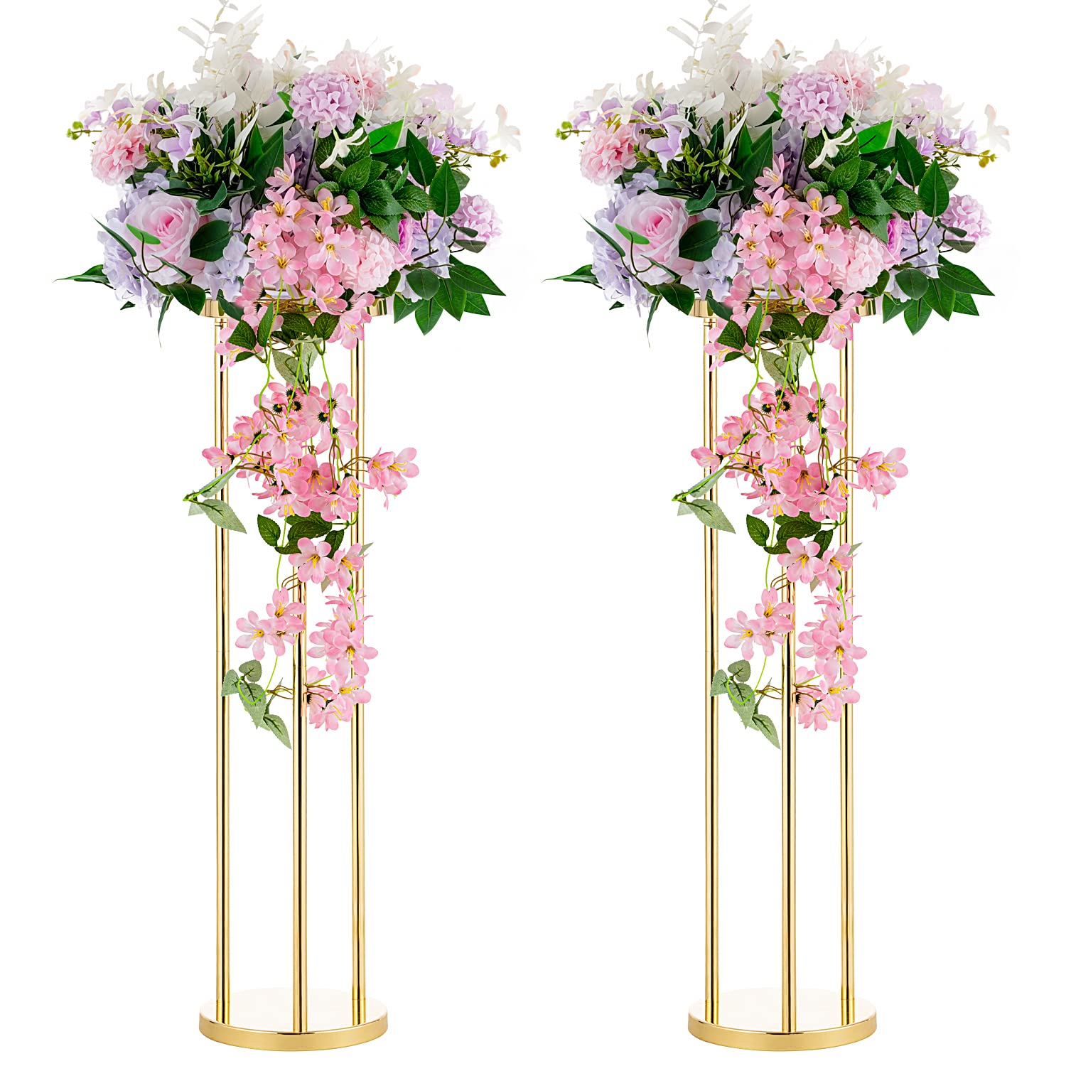 Tall Centerpieces Wedding Gold Vase - Cylinder Pedestal Stands Display for Tables, 2pcs 31.5in Metal High Vases Column Geometric Flower Stand Rack for Wedding Reception Event Home Decor