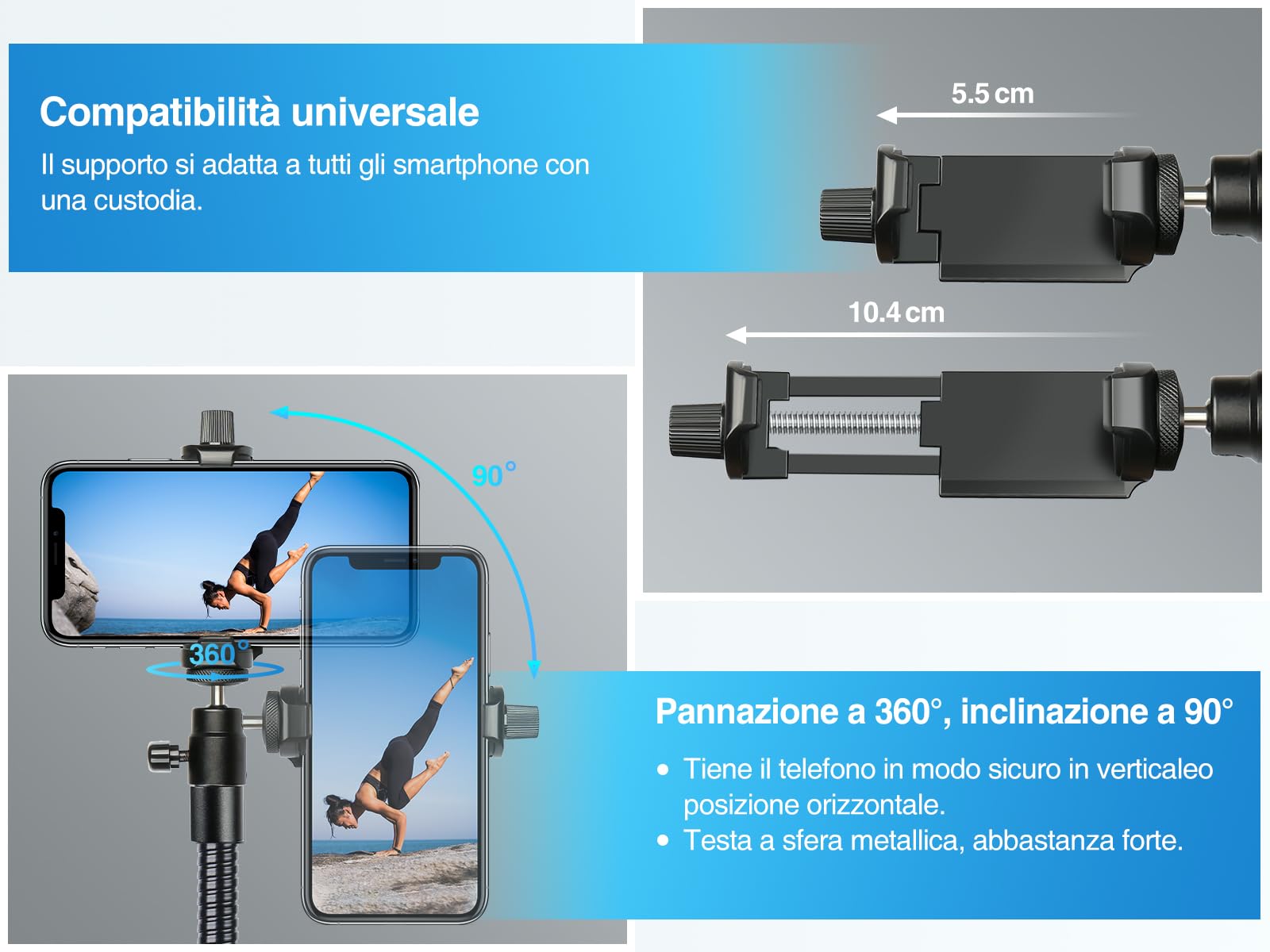 Elitehood 81inch/205cm Treppiede Smartphone Alto, Treppiede IPhone con Collo D'oca Regolabile da 43 cm, Rreppiedi Smartphone in metallo per iPhone 14 Pro Max / 13 Pro / 12 Pro Max, Telefoni Android