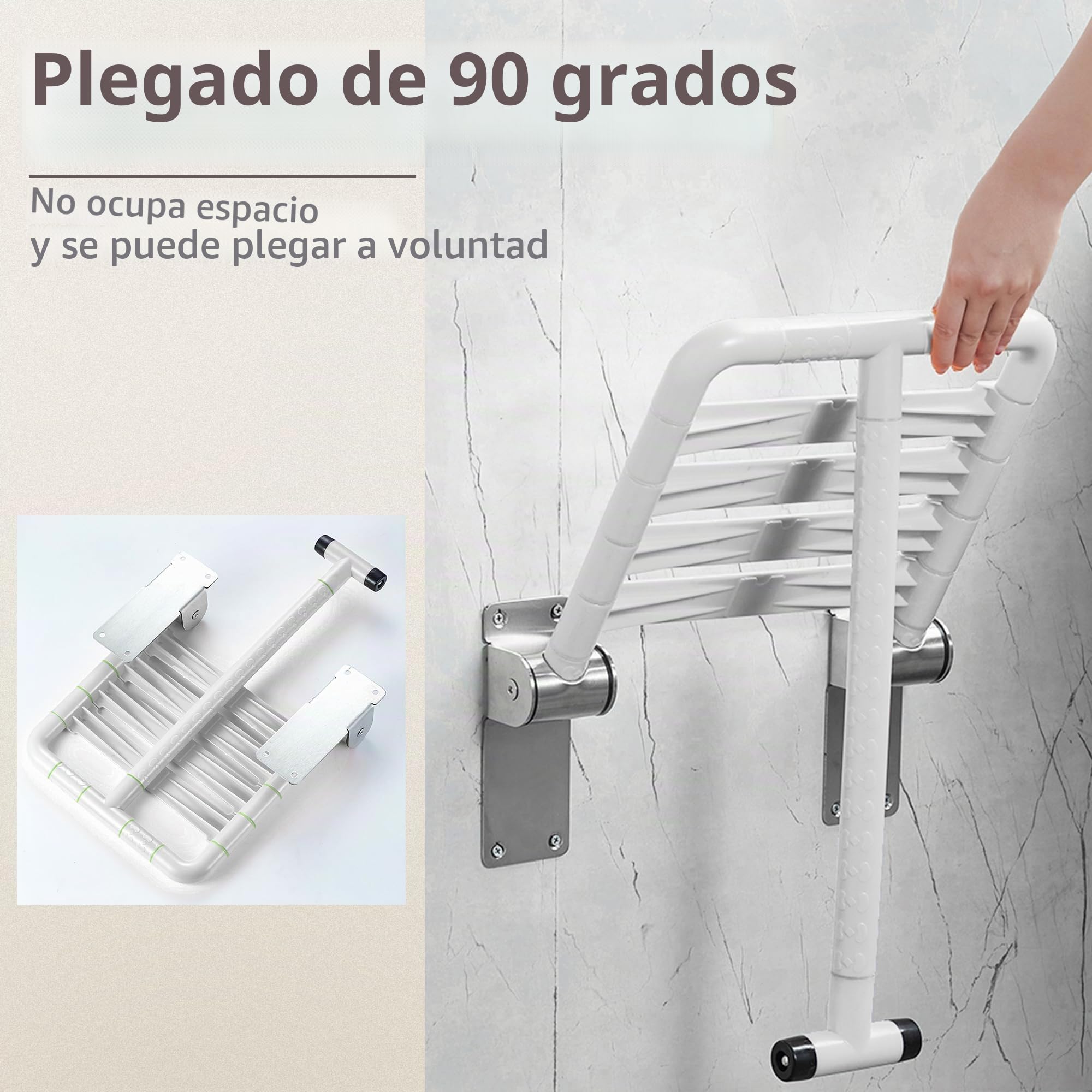 ITSOGOO Asiento de Ducha para Montaje en Pared,Silla de Ducha Plegable con Pies Antideslizantes,Acero Inoxidable 304 Taburete de Ducha para Personas Mayores Discapacitadas,hasta 250 kg,Blanco