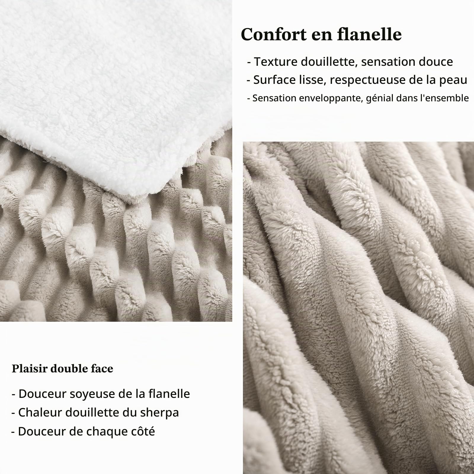RUIKASI Couverture Polaire Hiver en Sherpa Doux 150x200 Beige pour 2 Personnes Chaude