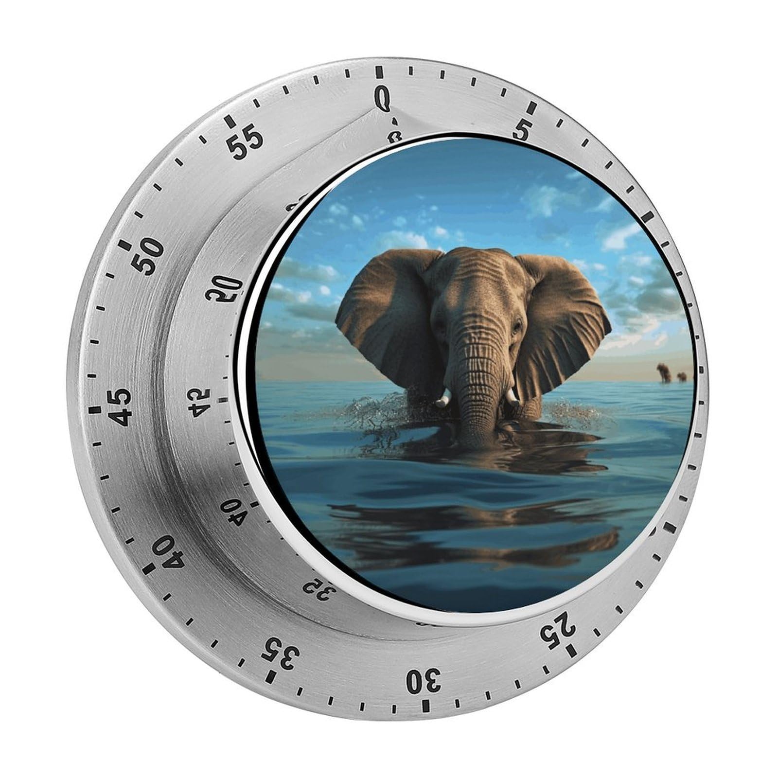 Elephant is Sitting in The Water Timer Exquisite Stainless Steel Magnetic Timers Waterproof Durable Mechanical Countdown Countup for Loud Alarm for Baking Grilling Studying