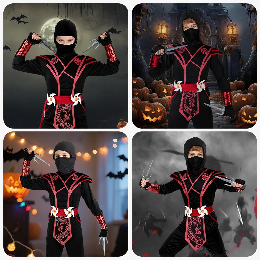 Kostium Ninja dla dzieci, odzież mięśniowa z akcesoriami, Halloween, na przebranie ninja, kostium dla dzieci na imprezę, karnawał, Boże Narodzenie, urodziny