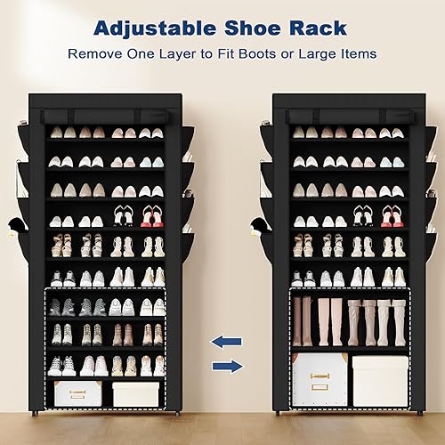 Miniatura 5 de Mavivegue Zapatero con tapa, almacenamiento de zapatos de 10 niveles para 50-55 pares de zapatos, organizador de zapatos para entrada, armario