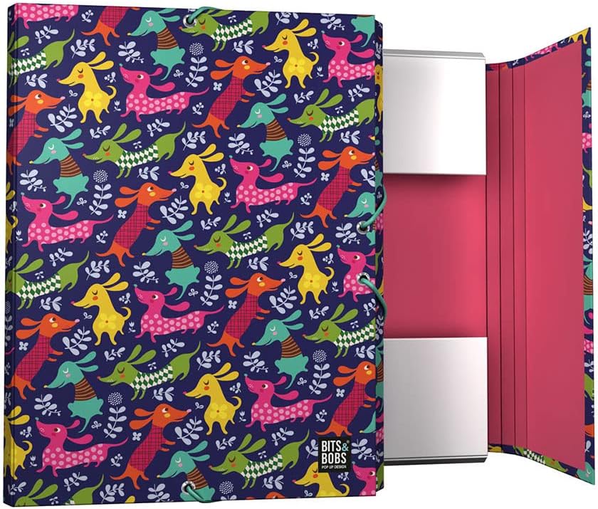 Grafoplás | Folder 3 Flaps | Lined Cardboard | Hard Cover | Folio Size | Bits&Bobs Pop Up Design, Dogs Party | FSC Certified