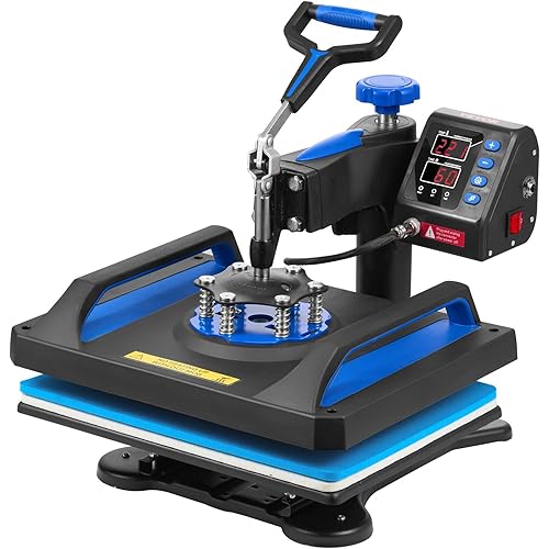VEVOR Heat Press Machine, 12 x 15 Inches, Fast Heating, 360 Swing Away Digital Sublimation T-Shirt Vinyl Transfer Printer with Anti-Scald Surface, Canvas Bag, Pillow, Banner, Blue