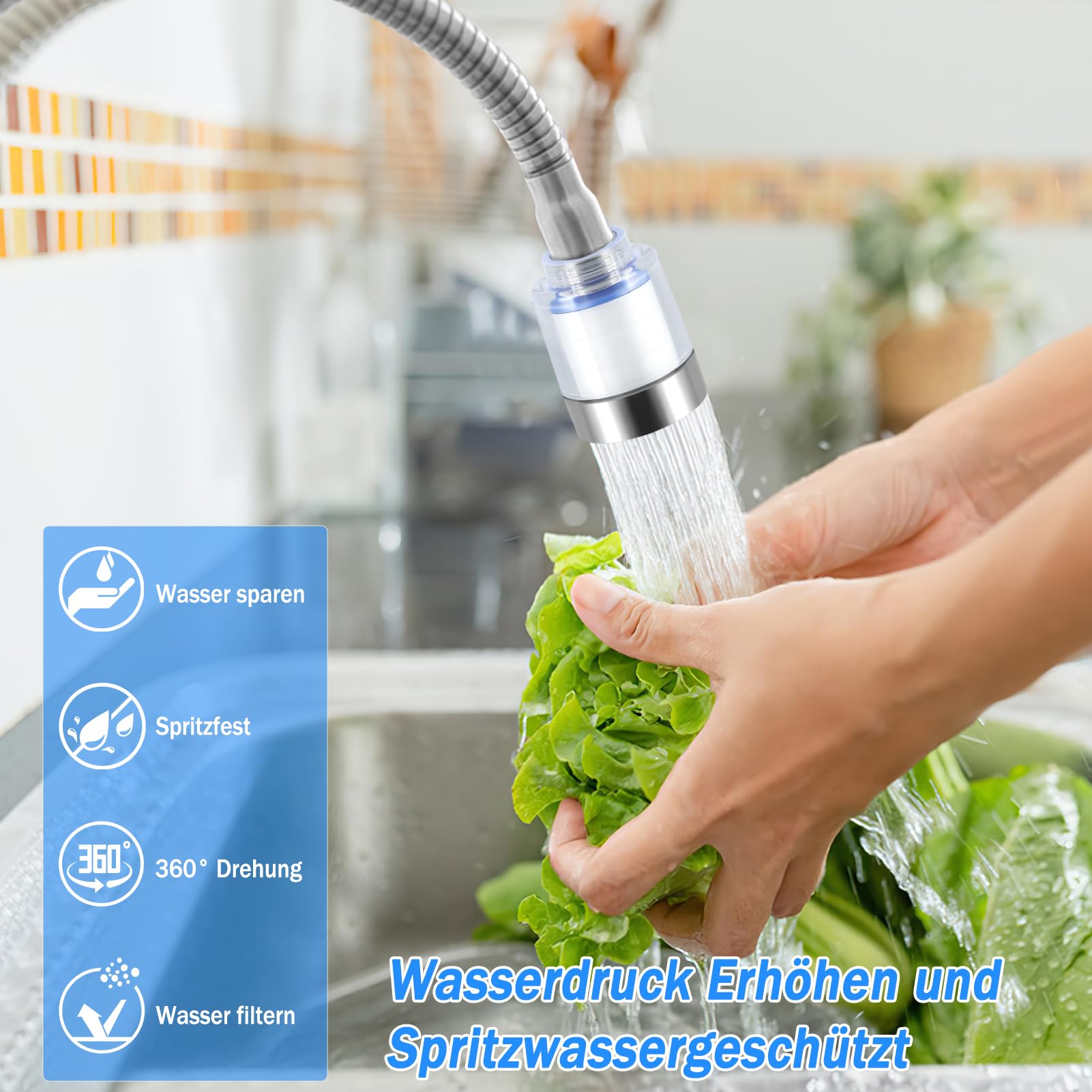 2 sztuki filtrów do wody, kran, filtr do wody pitnej, 360° filtr wody z kranu z 4 wkładami filtrującymi do wody, do kuchni, łazienki