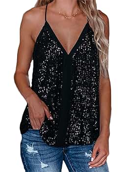 Amazon.com: Andongnywell Women's Solid Color V Neck Sequin