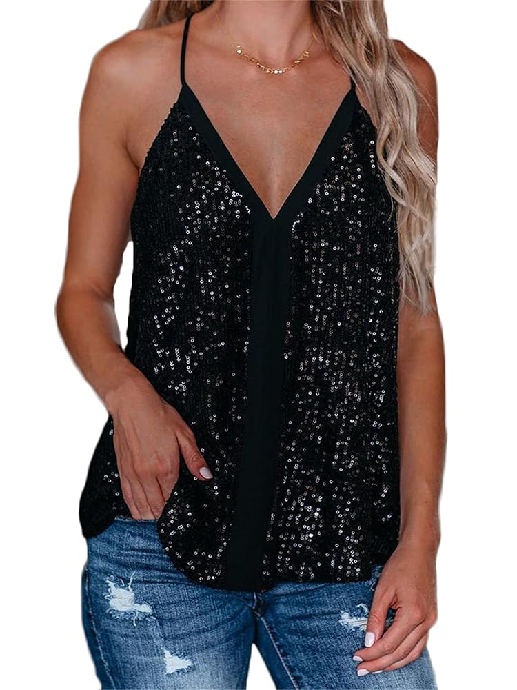 Amazon.com: Andongnywell Women's Solid Color V Neck Sequin