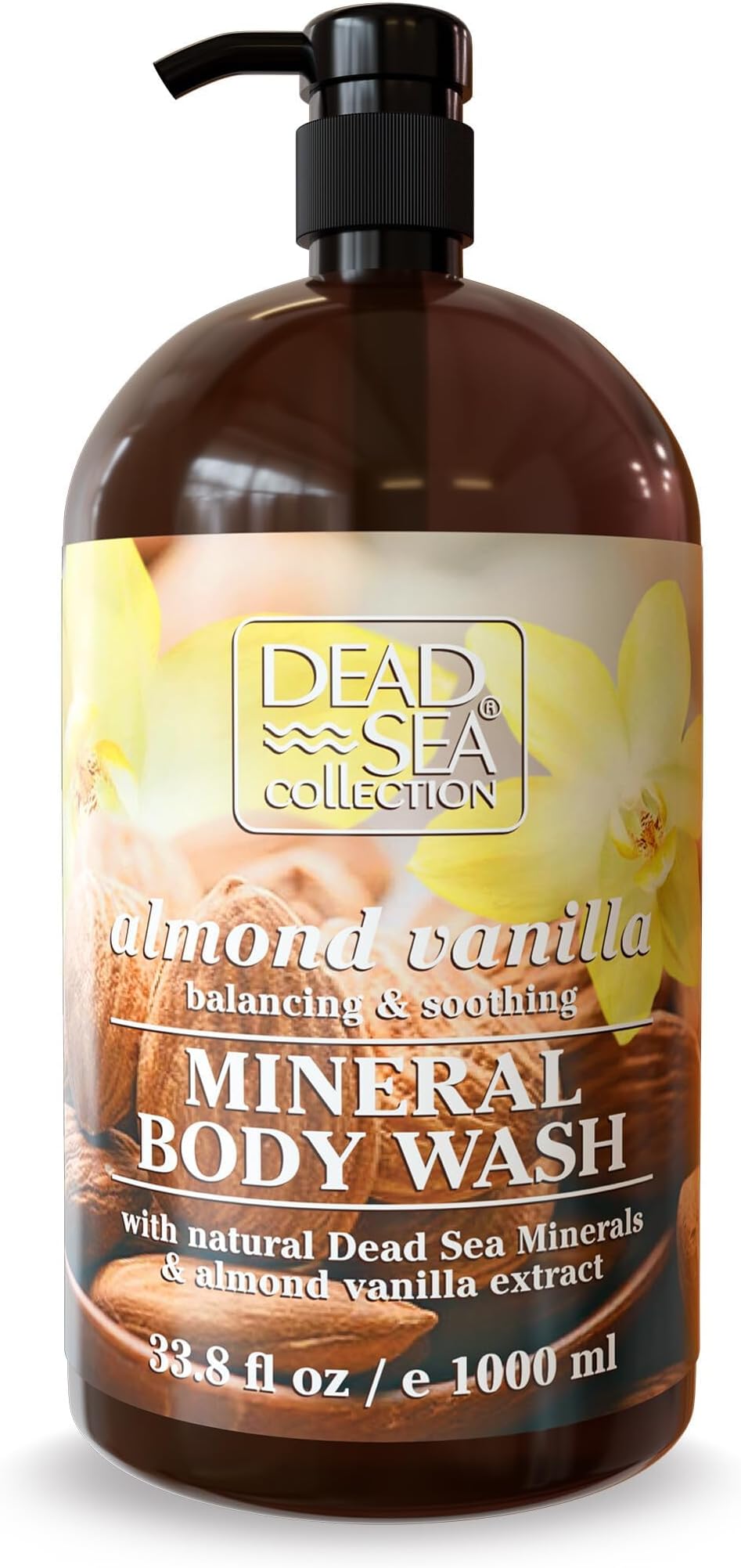 Dead Sea Collection Almond Vanilla Body Wash for Women and Men - with Pure Dead Sea Minerals and Sweet Almond Oil - Cleanses and Moisturizes Skin (33.8 fl. oz)