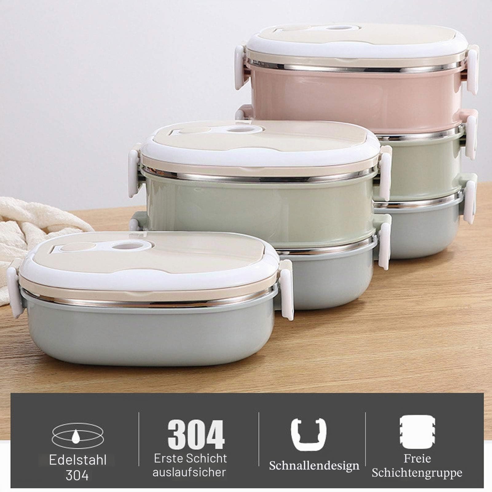 Tragbarer Brotdose Box, Auslaufsichere Lunchbox Thermobehälter, Bento Box Edelstahl Isoliert, Essen Warm Halten Behälter, für Schulbüro Außenreisen, Erwachsene, Student(2700ml 3 Schichten)