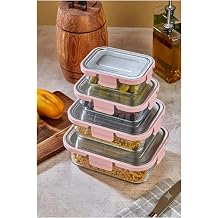 Cooker 4'l  Paslanmaz  elik Kapakl  Cam Saklama Kab  Seti, Pembe, S zd rmaz ckr3486-P