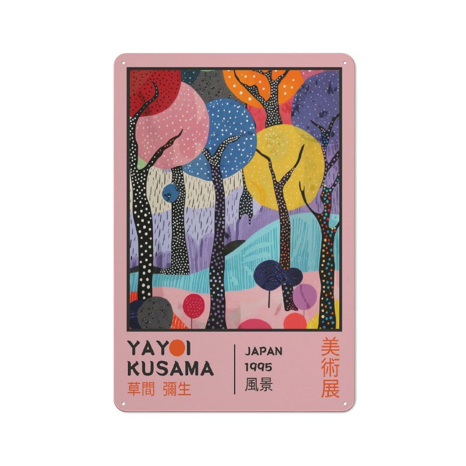 Junmoney Style-8 Yayoi Kusama Landscape Art Exhibiton Poster Retro Metal Sign 30X20cm, Distressed Look Retro Room Decor For Living Room, Hallway, Kitchen Or Cafe