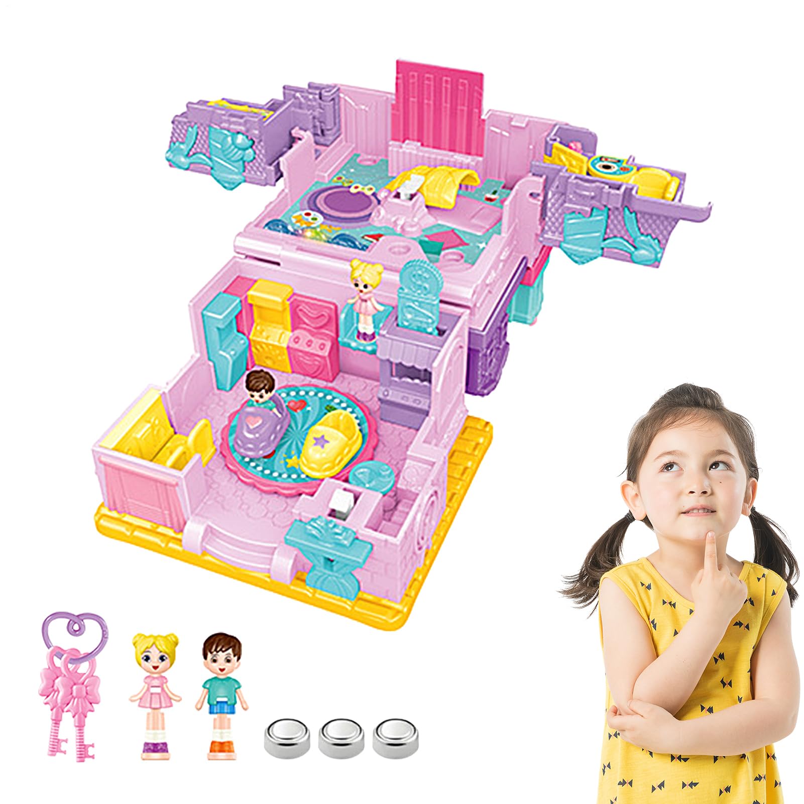 Doll Houses for Girls - Playset with Lights - Dream Doll House Furniture Pink Girl Toys, with Lights, House Christmas Decorations Gift for Ages 3+