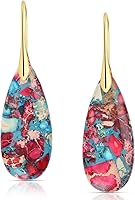 LumaBria Bohemian Emperor Stone Dangle Earrings Women - Healing Chalcedony Crystal Drop Earrings Gold-Plated Hooks Valentine's Gift