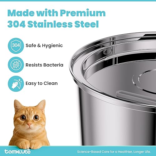 Miniatura 3 de Tomxcute Cat Water Fountain, 3.2L108oz Automatic Stainless Steel Pet Fountain Dog Water Dispenser, Ultra-Quiet Pump and 3 Replacement Filters & for