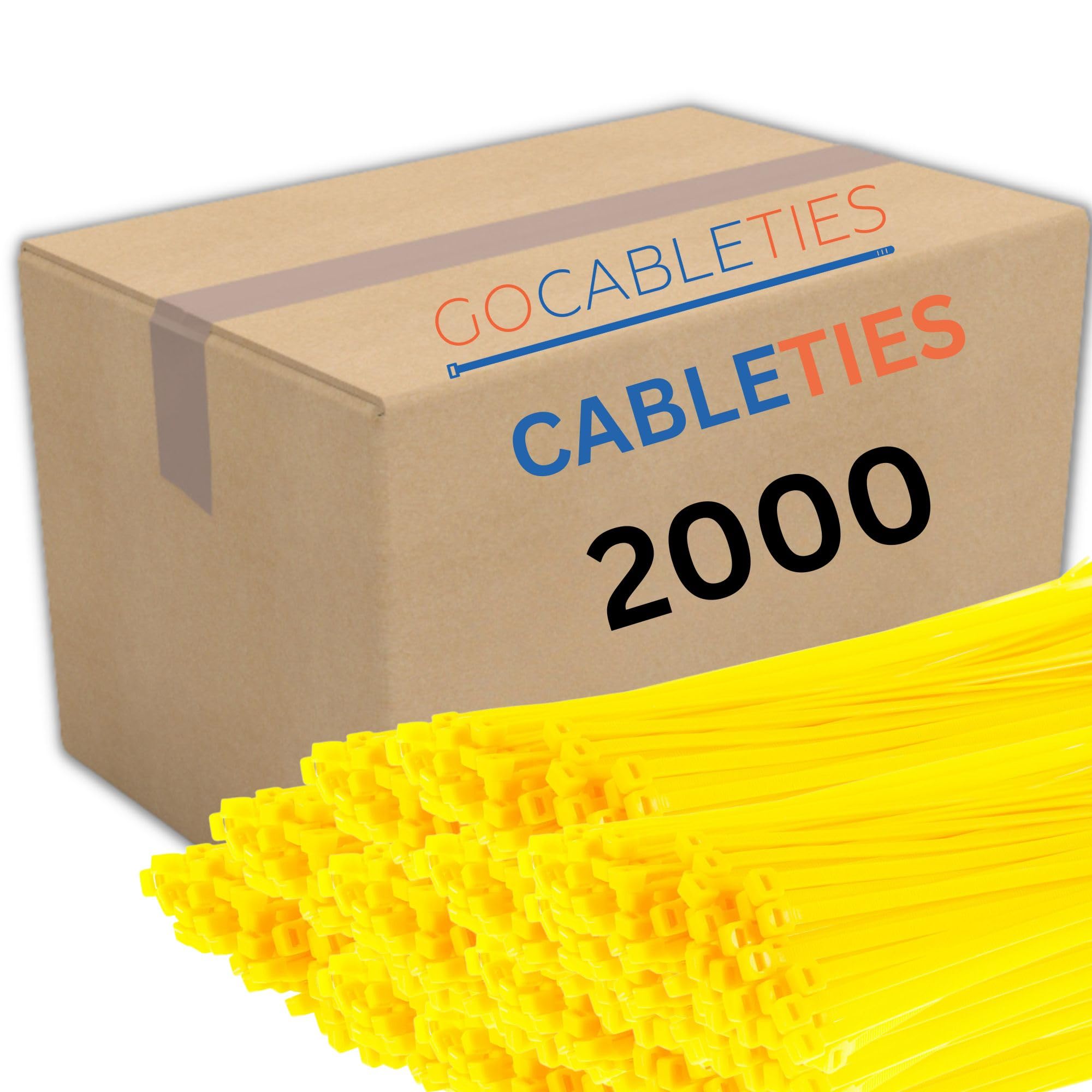 Gocableties Yellow Cable Ties, 300mm x 4.8mm, Bulk Pack of 2000, 12” Premium Nylon Zip Ties, Multi-Purpose Plastic Tie Wraps, Secure Self-Locking Mechanism, for Home, Garden, Office and DIY