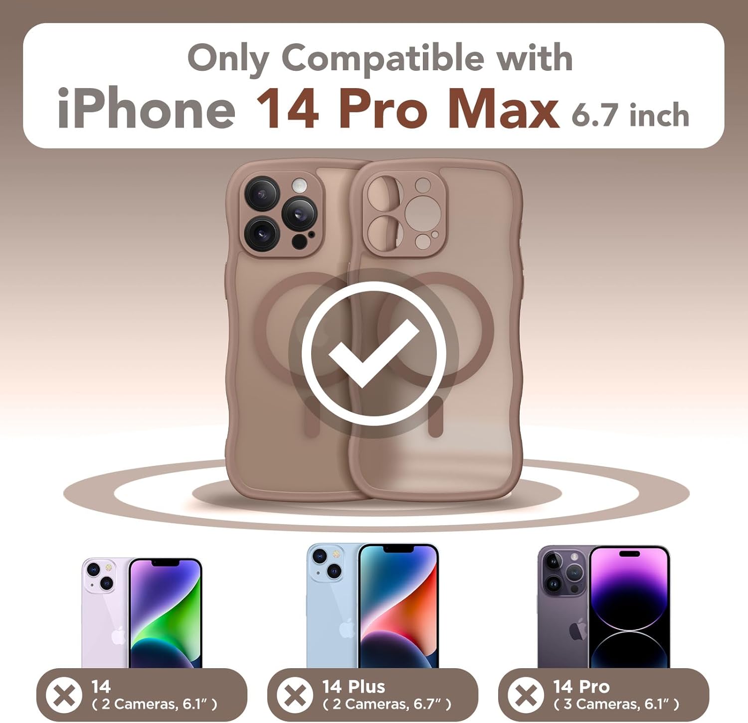 CAPRARO Cute for iPhone 14 Pro Max Case, Compatible with MagSafe, [Curly Wave Edge] [Full Camera Protection] [14 FT Drop Protection] Magnetic Phone Case for 14 Pro Max 6.7 Inch, Brown - Image 2