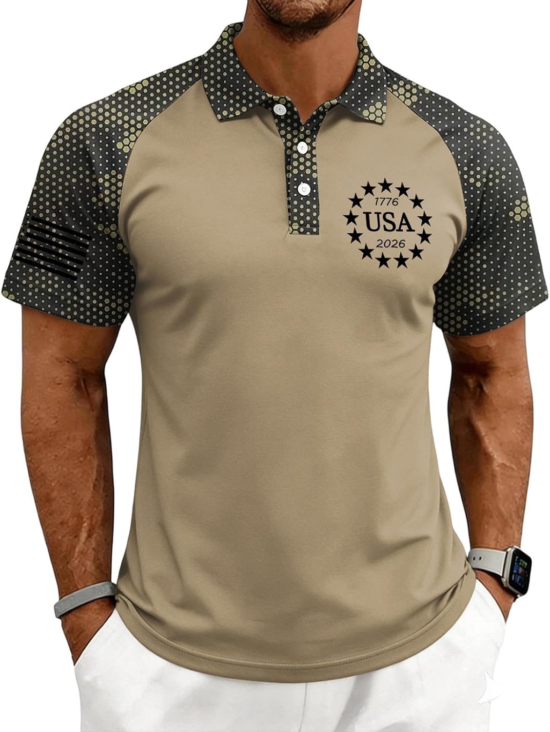 Ymosrh Men's Polo Shirt Short Sleeve 1776-2026 Independence Day Stars and Stripes Flag Print Patriotic Golf Shirt, S-3XL