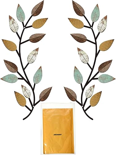 Vista 7 de Zhengmy 2 Piezas de Arte de Pared de Hoja de Árbol de Metal Decoración de Pared Hoja de Olivo Decoración de Pared Hoja de Enredadera Arte de Pared