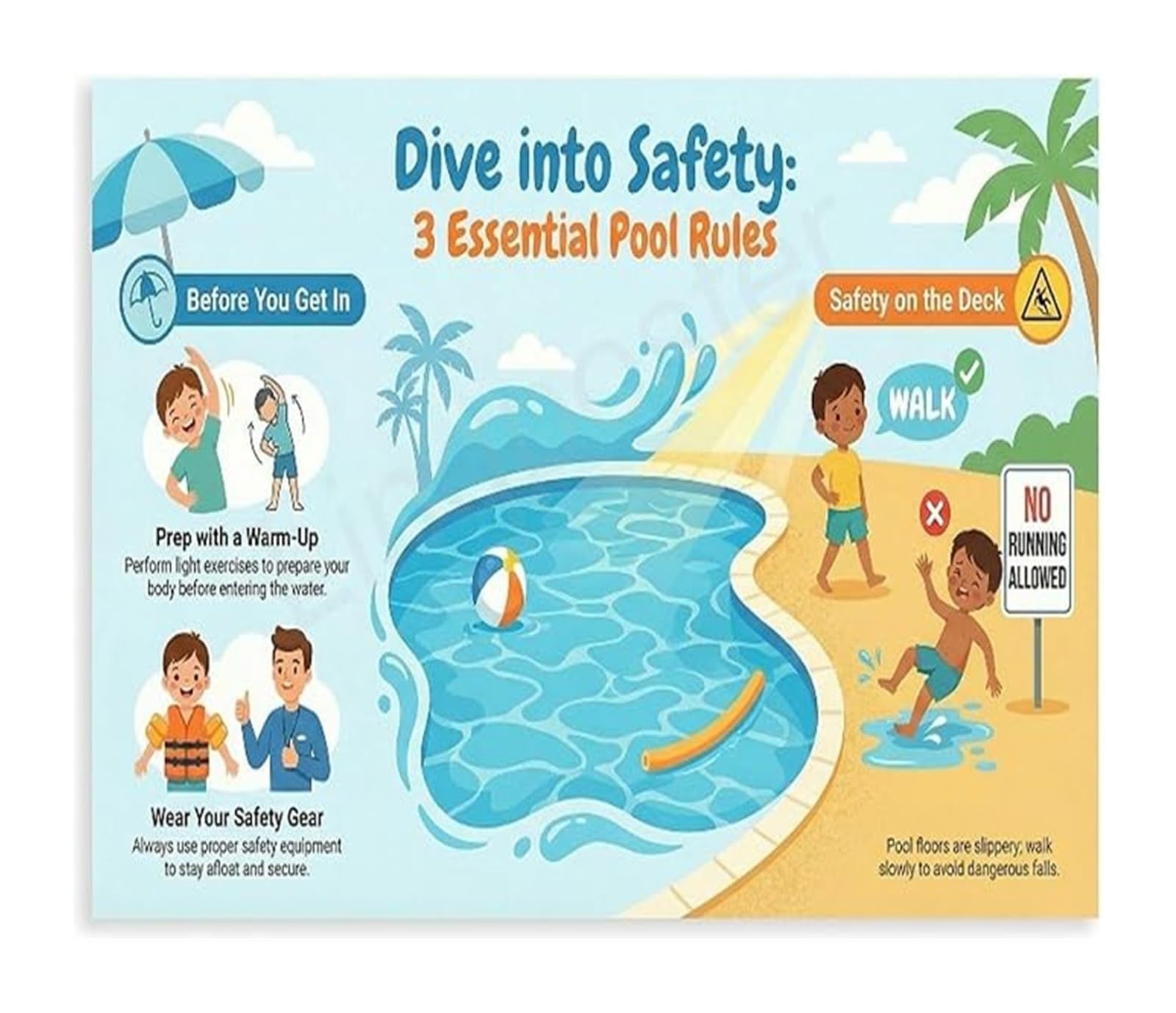 FNYUVNFAF Educational Pool Rules and Tips Canvas Wall-Art for Backyard Pool Area or Swim School Unframed,08x12inch(20x30cm)