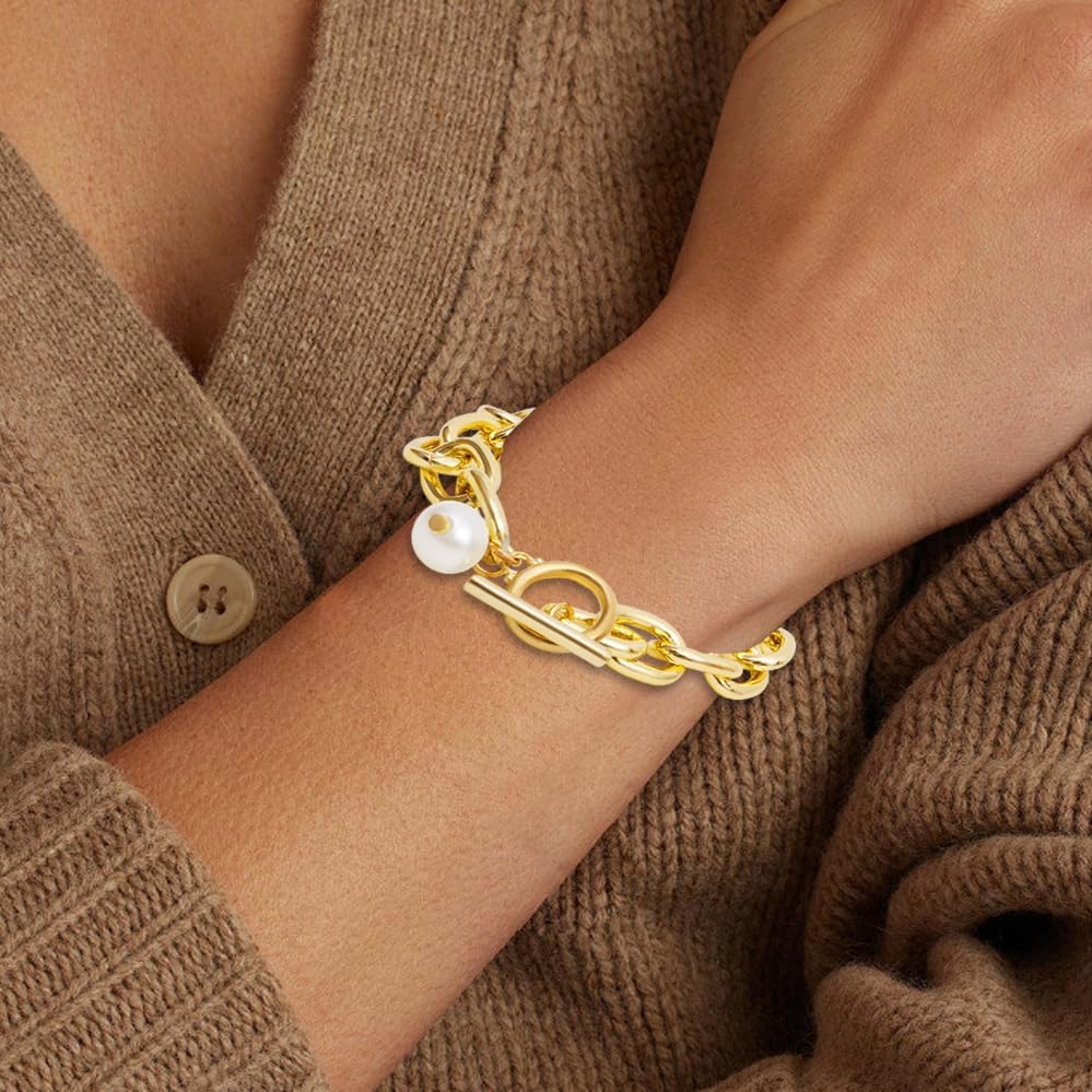 Gold Chunky Chain Bracelet for Women Charm Boho Bracelet for Women Flat Cable Chunky Chain Bangle Set of 4 - Image 4