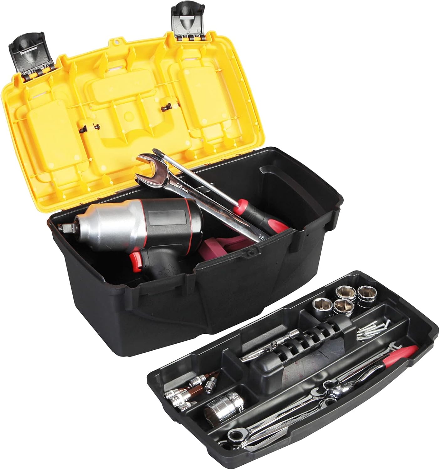 Torin 15.5" Plastic Storage Tool Box with Removable Tray,Small Toolbox Organizer with Screw Box, Black/Yellow ATRJH-3015T : Tools & Home Improvement