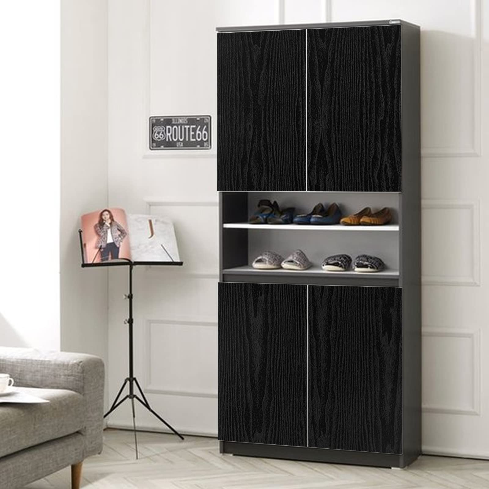 Abyssaly Klebefolie Möbel Holzoptik, Möbelfolie Schwarz Matt, Selbstklebend Folie Holz für Möbel, Küche Schränke, Tische, Fensterbank 60 x 1000cm